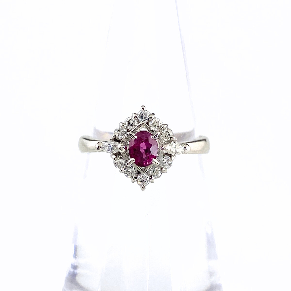 ルビー デザインリング プラチナ 指輪 メレダイヤ リング 10.5号 Pt900 ルビー ダイヤモンド レディース 【中古】