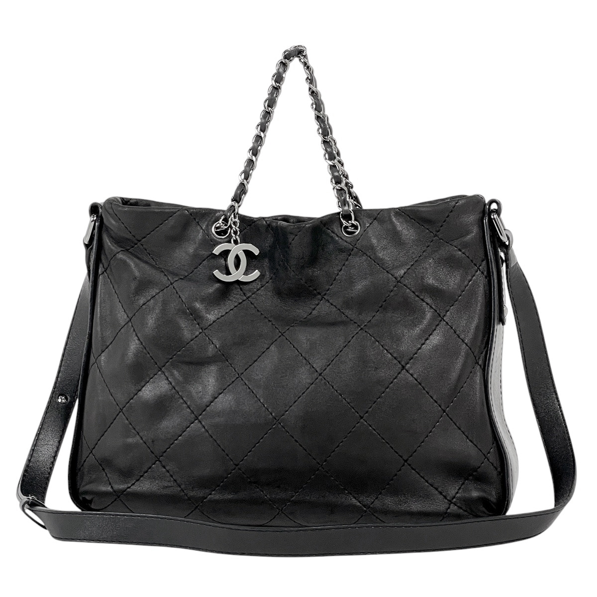 【在庫一掃】 シャネル ココマーク チェーン 2WAY ショルダーバッグ ハンドバッグ レザー ブラック 【中古】