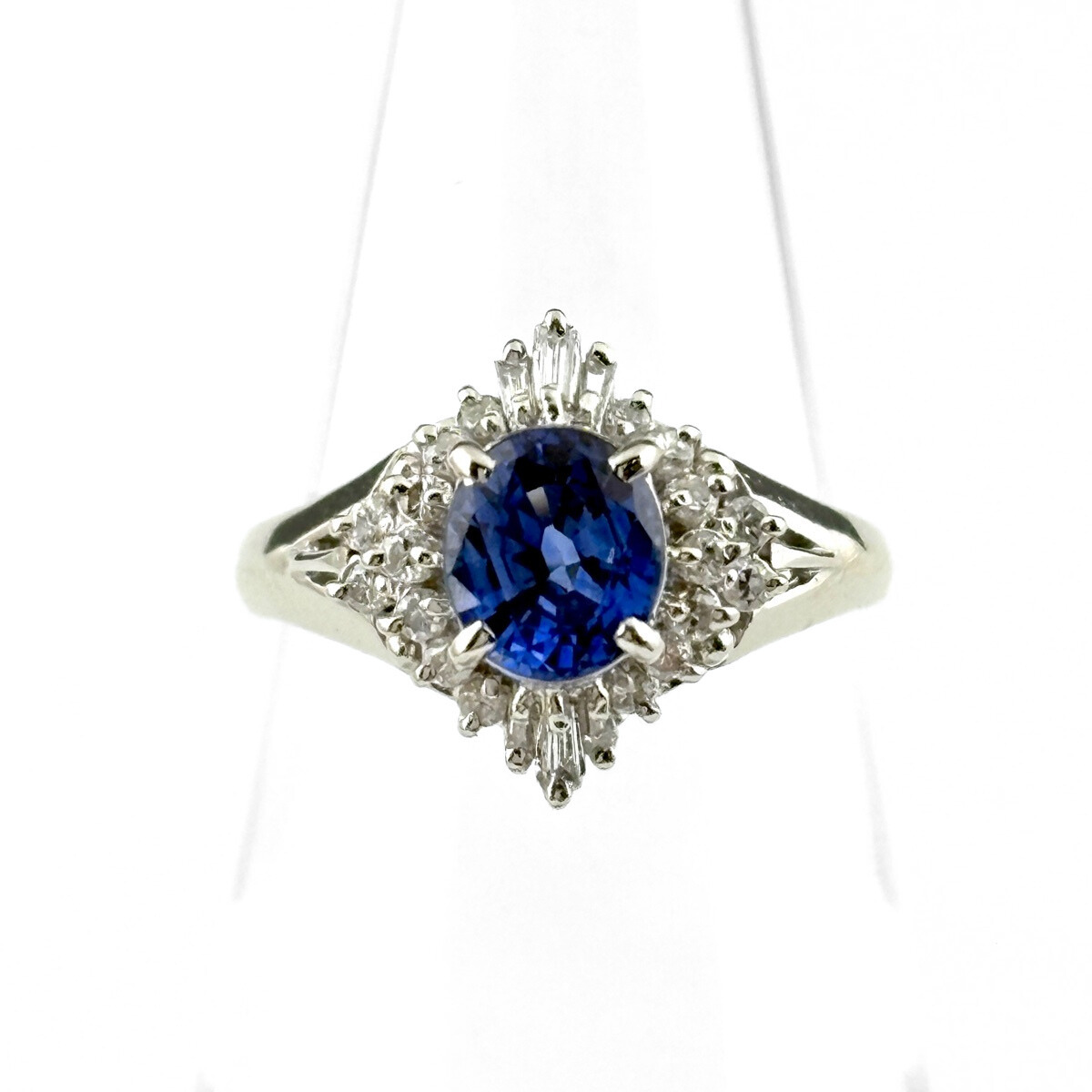 サファイア デザインリング プラチナ メレダイヤ 指輪 リング 10号 Pt900 サファイア ダイヤモンド レディース 【中古】