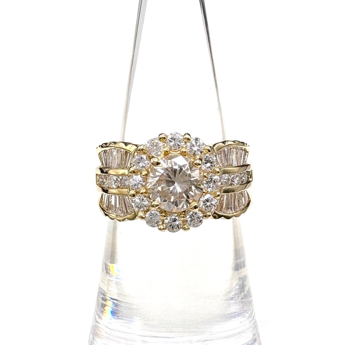 メレダイヤ デザインリング YG イエローゴールド 指輪 リング 11号 K18 ダイヤモンド レディース 【中古】