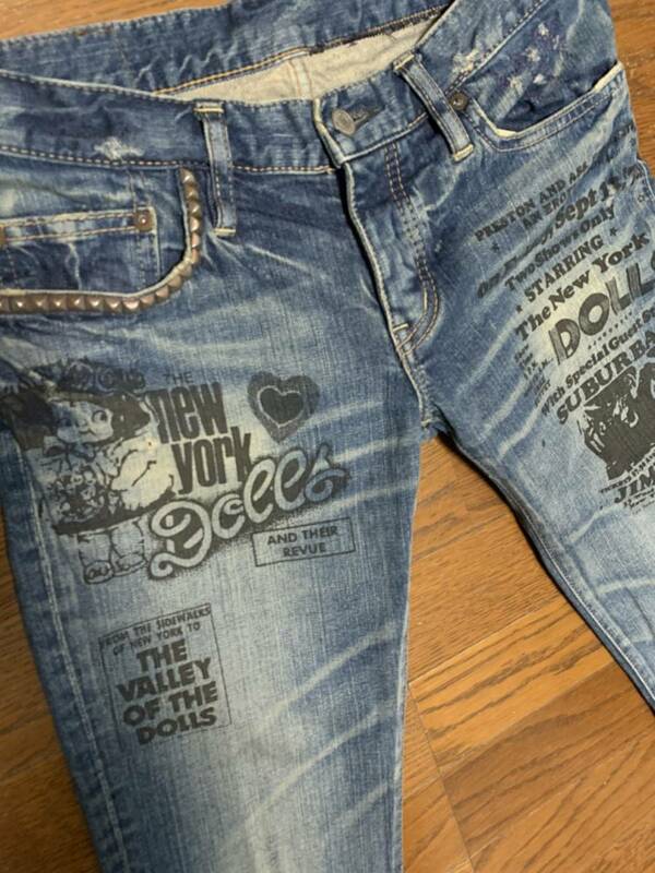 ★大幅値下げ★ヒステリックグラマー NEW YORK DOLLS ダメージ加工スタッズデニム★L1411★超美品★サイズS★ストレッチ 名作 hysteric