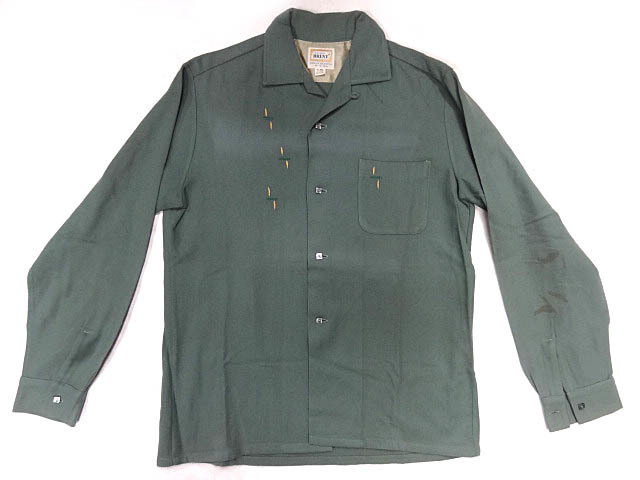 ビンテージ BRENT ブレント 50S 60S ボックス ウール シャツ カリフォルニア USA製 緑 グリーン カーキ 刺繍 四角 ボタン 釦 毛 ループ 珍