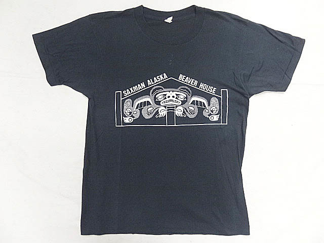 ビンテージ スクリーンスターズ 80S アラスカ プリント 黒 ブラック Tシャツ アメリカ トーテムポール ネイティブ サイズ M イラスト レア