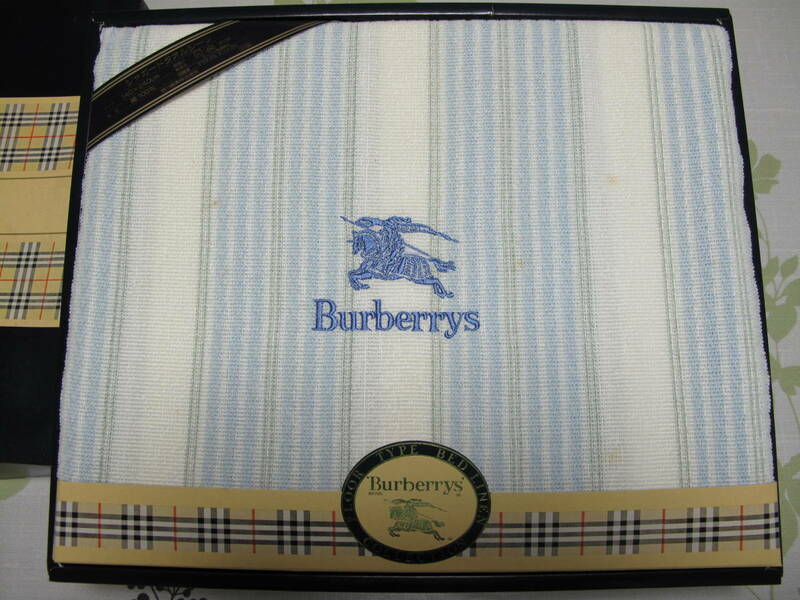 新品　バーバリー　Burberrys　西川産業　ジャガード　タオルシーツ　綿100％　白　水色　140×240　日本製