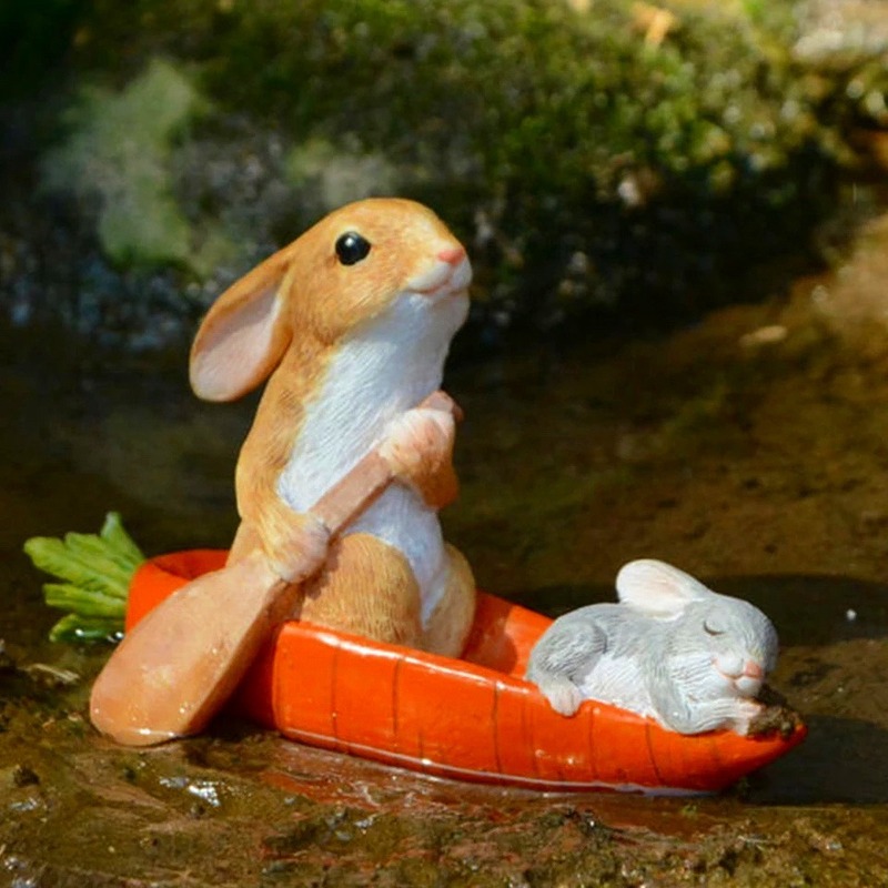 【★ZA-282】ボートの上の2匹のうさぎ ウサギ アニマル 置物 オブジェ インテリア 小物【送料全国一律300円】