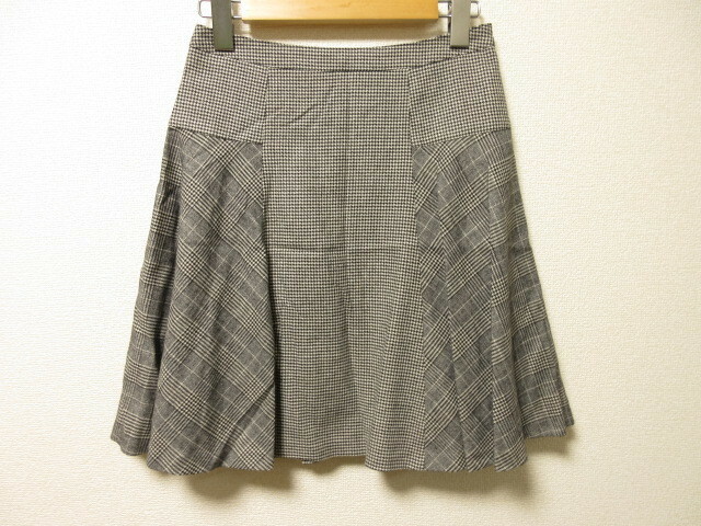 美品 ANAYI アナイ 千鳥格子 切り替えデザイン フレアースカート グレンチェック ウール サイズ３６ 日本製 ma0196