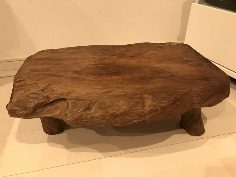 総欅　ケヤキ　天然木　さば杢　ちゃぶ台　テーブル　机　座卓　共木　けやき　工芸品