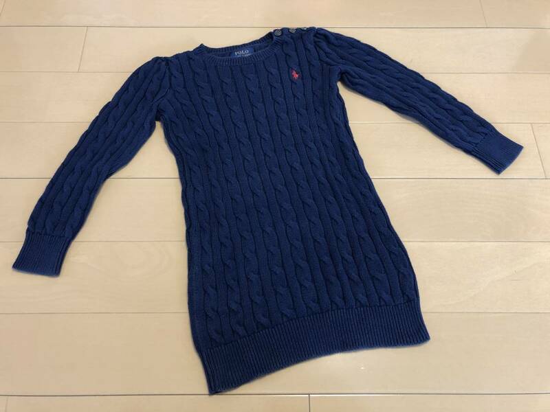 ●○ POLO RALPH LAUREN ポロ ラルフローレン ポニーマーク ケーブルニットワンピース 6 120/60 ネイビー ○●