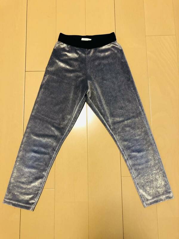 ●○ 美品 ZARA ザラ ベルベット風 ラメ入り スパッツ レギンス size5 110 シルバー ○●