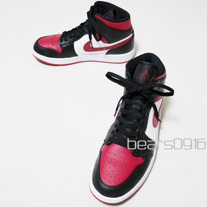 極美品 Nike AIR JORDAN 1 MID 554724-066 エア ジョーダン 1 ミッド 黒ノーブルレッド白 10(28cm)