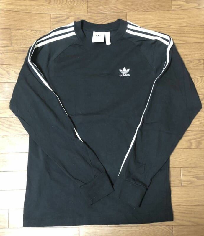 アディダス adidas 長袖Tシャツ ロンT 黒色 ブラック BLACK メンズファッション 男性用 Lサイズ トップス 丸首 古着 服飾品 中古【4798】F