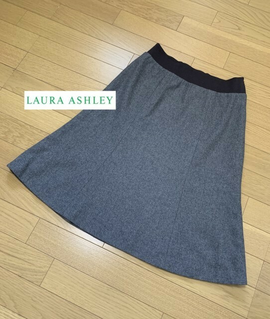 LAURA ASHLEY 【ローラアシュレイ】 グレー ウール混 Aライン スカート 9号