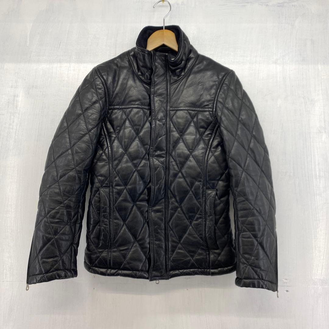 70◆80/VANQUISH 羊革 ダイヤキルト スタンドカラーレザーブルゾン サイズ:S 0115-14