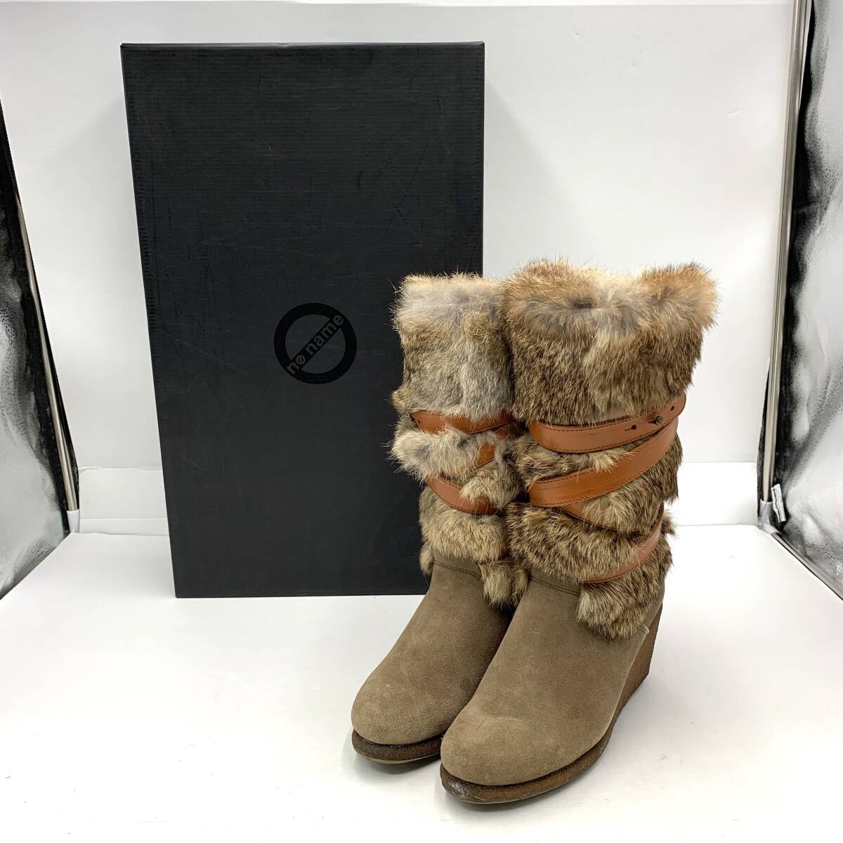 78◆140/NO NAME AKI CREPE BOTE RABIT ファーブーツ サイズ:36 0114-4