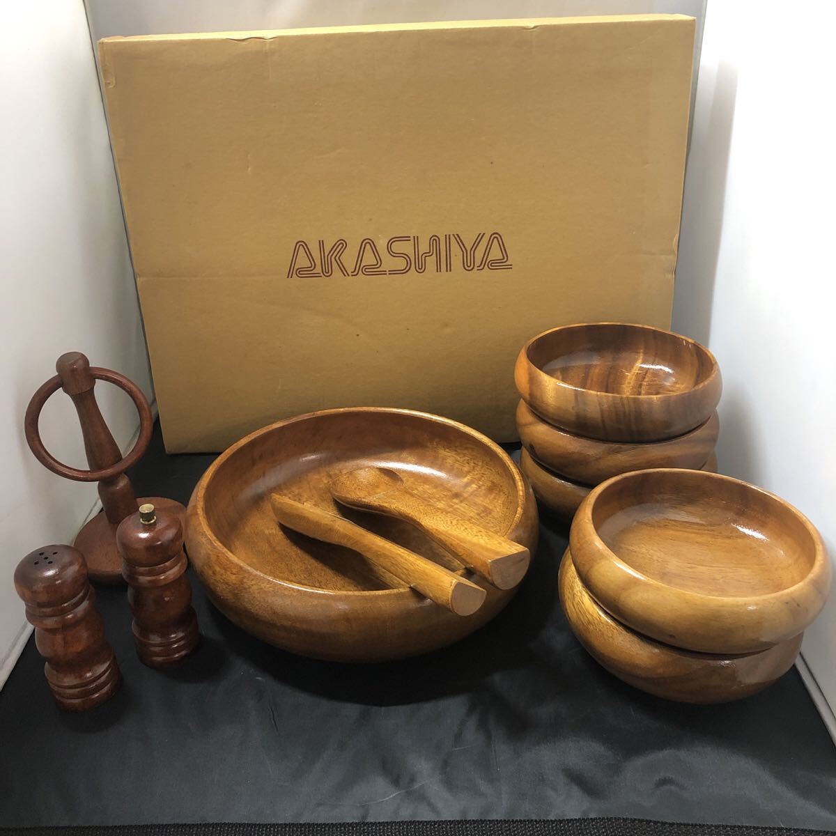 サラダボウル 木製 天然木 スプーン フォーク 調味料入れ セット　100サイズ