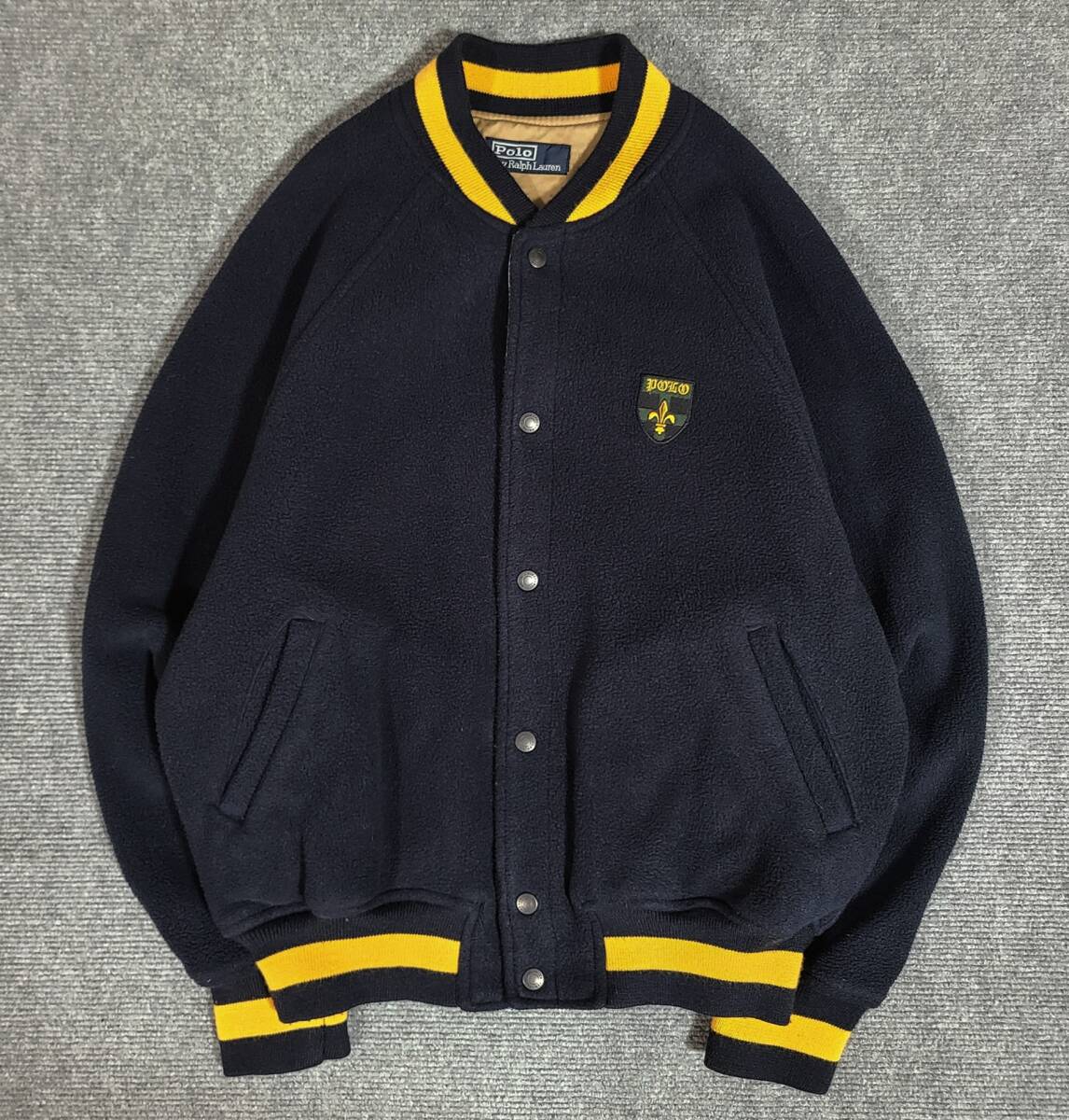 希少　クリーニング済　90S　POLO RALPH LAUREN　ポロ ラルフローレン　フリース　スタジャン　裏地なし　軽い　スタジアムジャンパー