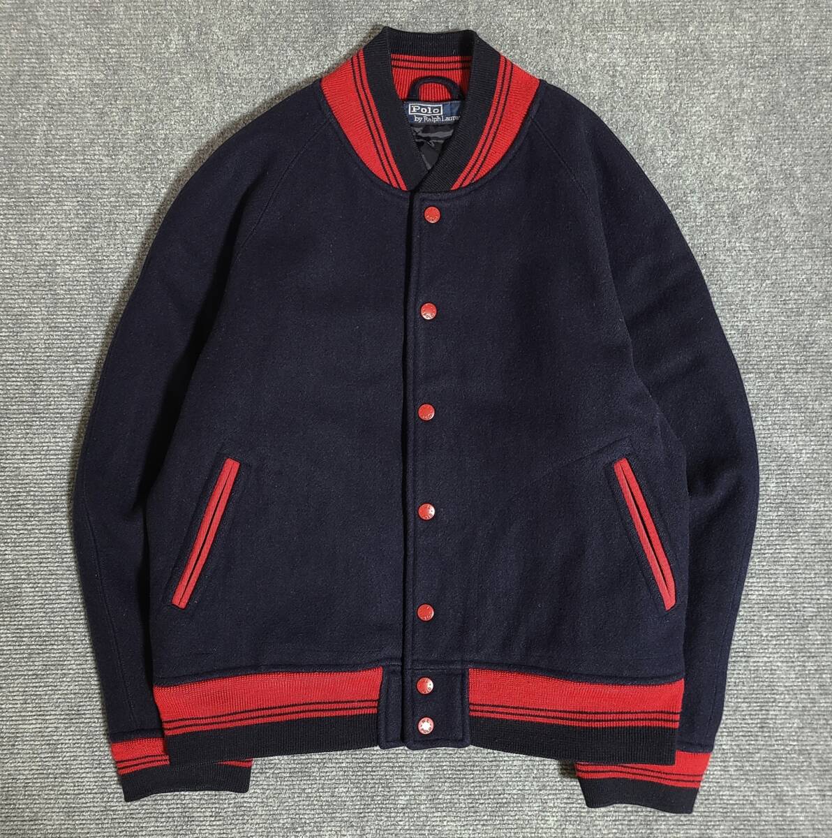 レア クリーニング済　POLO RALPH LAUREN　ラルフローレン　無地　ウール　スタジャン　バーシティ　スタジアム　中綿　裏キルティング 90S