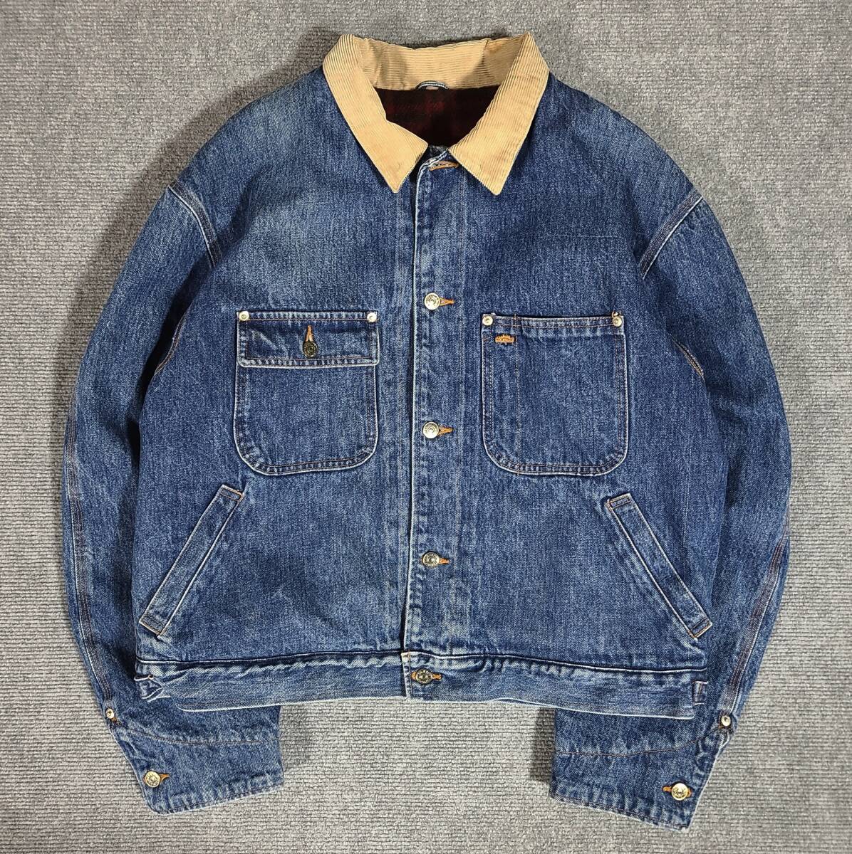 USA製　クリーニング済　80s　RALPH LAUREN　ラルフローレン　ダンガリー　デニムジャケット　ワーク　襟コーズ　裏ブランケット　白タグ