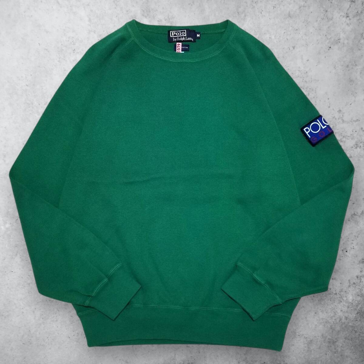 希少 クリーニング済　90S　POLO RALPH LAUREN　ポロ ラルフローレン　POLO GOLF　コットン　スウェット　ニット　トレーナー　パッチ　90S