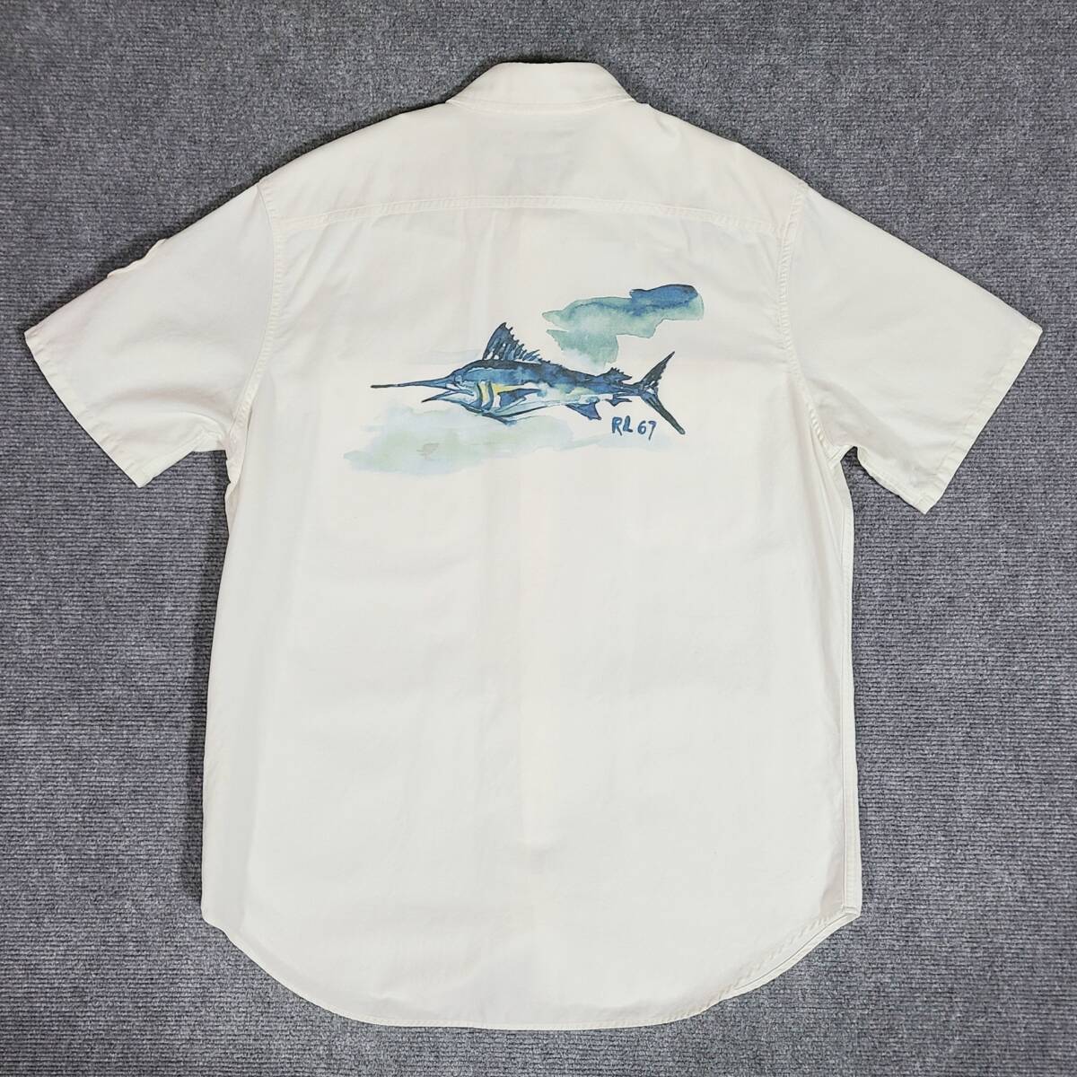 【希少　良好　クリーニング済】　RALPH LAUREN　ポロ ラルフローレン　RL-67　OCEAN CAMP　2003　カジキ柄　半袖シャツ　コットン　90s