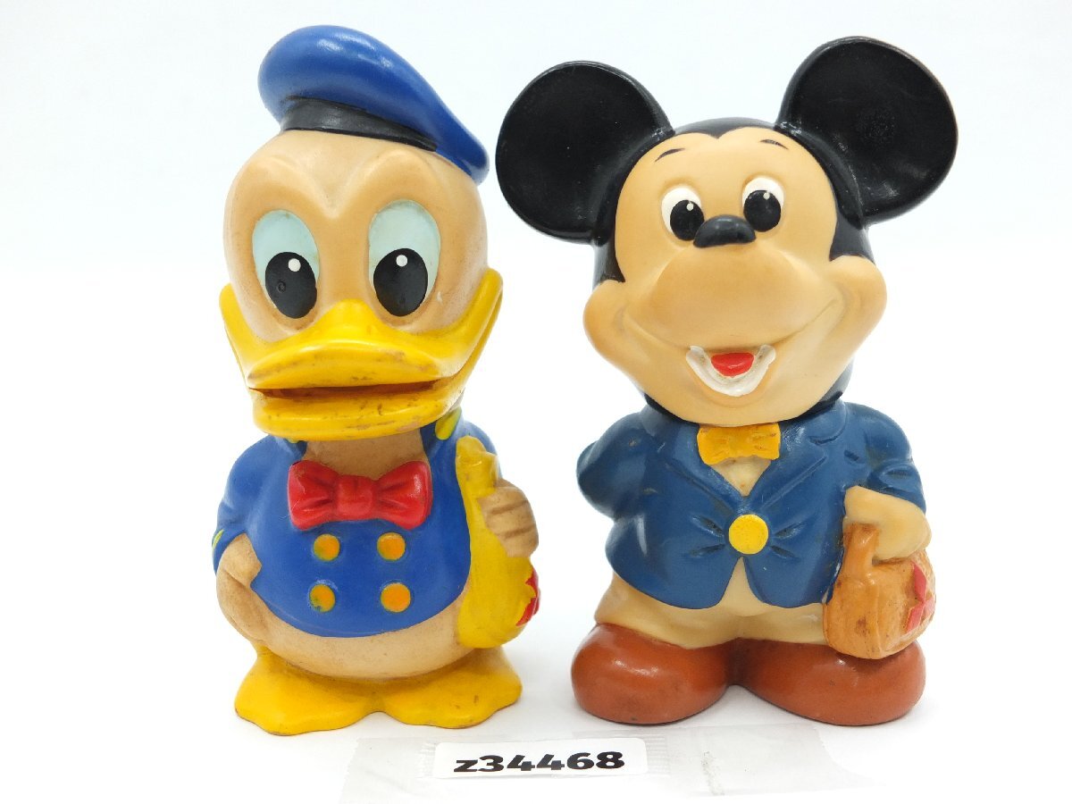 【z34468】非売品 三菱銀行 ディズニー ミッキーマウス ドナルドダック 2点まとめ 貯金箱 ソフビ フィギュア 昭和レトロ 格安スタート