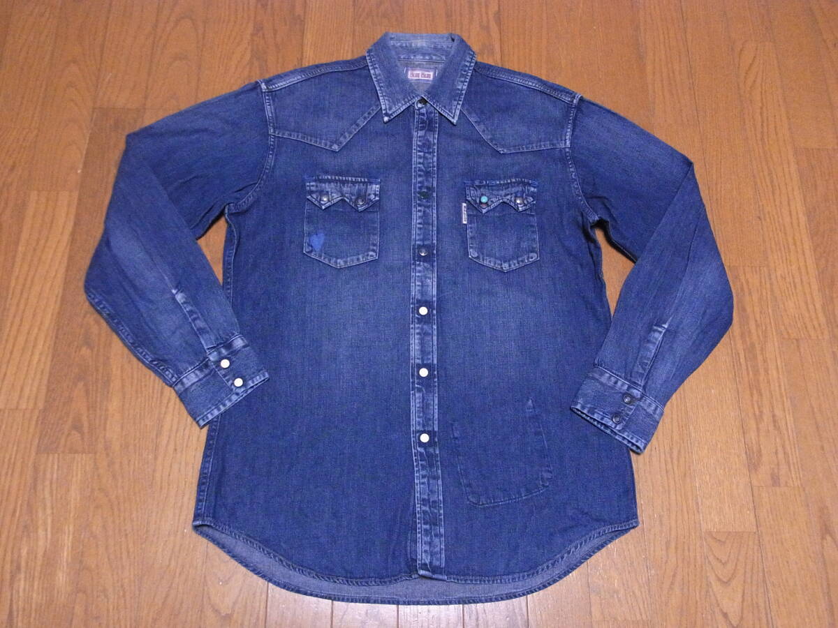 261-88/BLUE BLUE/ブルーブルー/ハリウッドランチマーケット/コンチョ ターコイズボタン/ユーズド加工/デニムウエスタンシャツ/3/L 