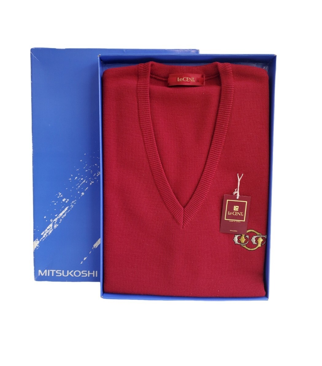 未使用 タグ付き レセント LeCENT ベスト Lサイズ ウール100% メンズニット 赤系 胸囲:90～98
