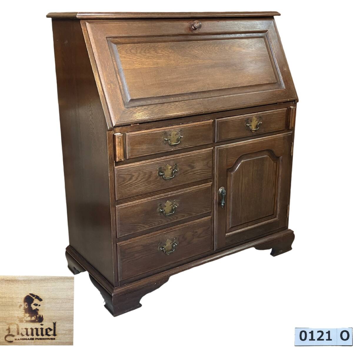 ★(志)横浜ダニエル Daniel ライティングビューロー アーリーアメリカン 横浜クラシック家具 引出5杯 デスク 書斎机 英国(検:樺材)(I)0121O