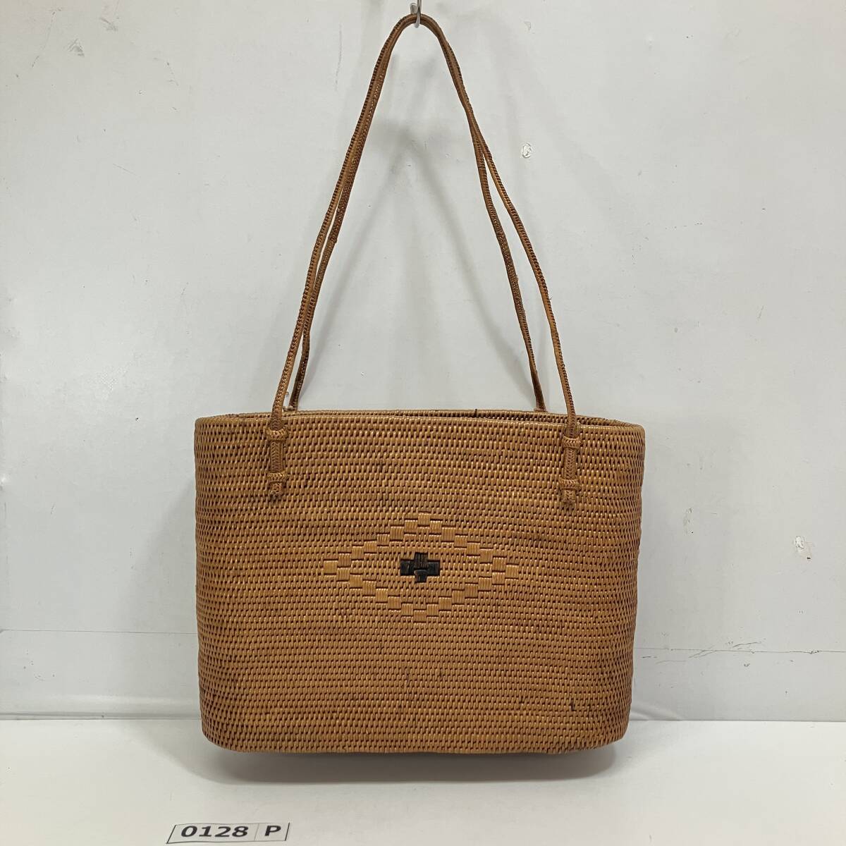 (志)アタバッグ かごバッグ 籠バッグ アタ編み ブラウン 茶 H:20×W:27.5cm×9.5cm(約) バリ島 ハンドバッグ 伝統工芸品(I)0128P