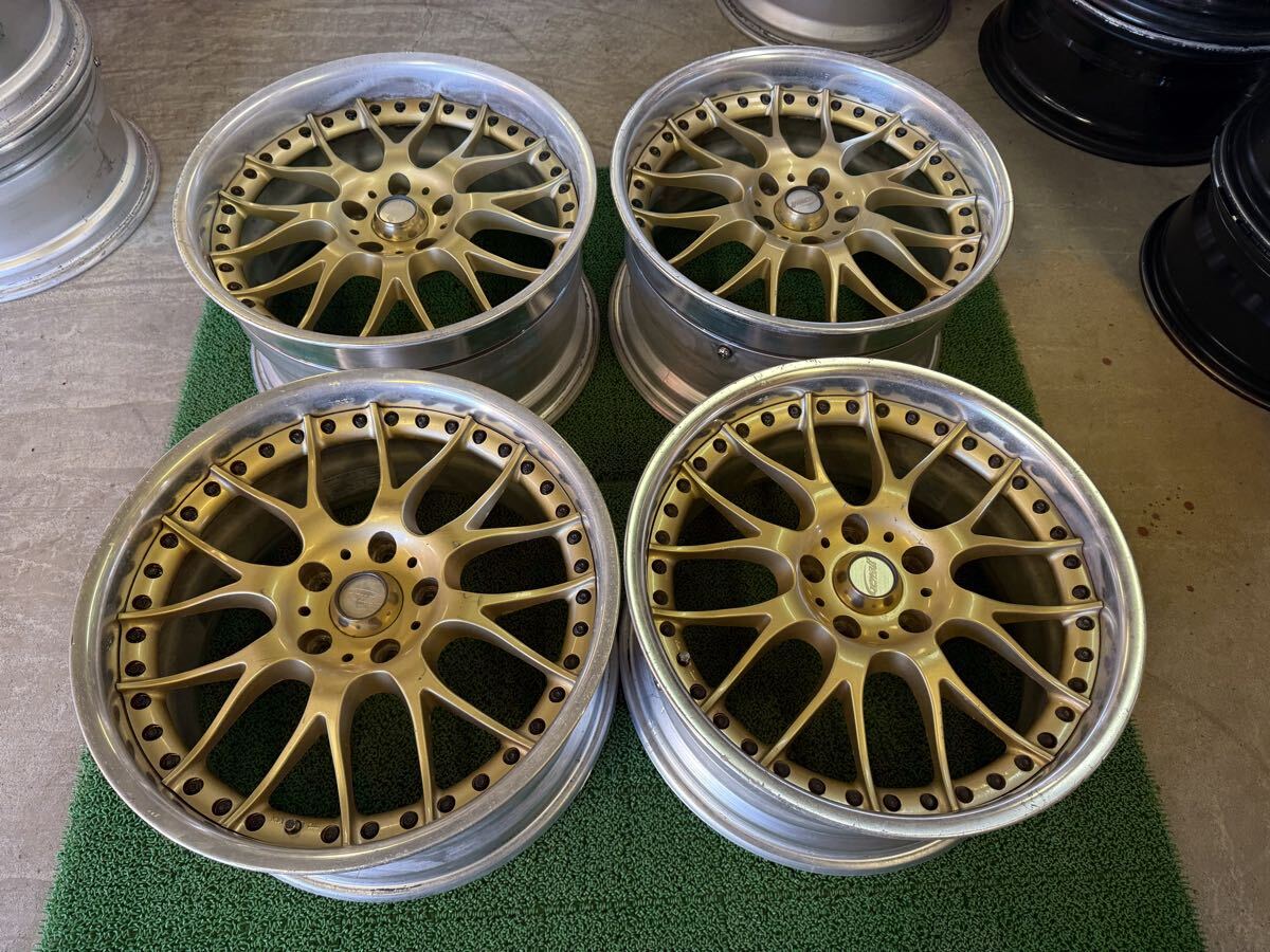 深リム　Gewalt ゲバルト メッシュ 3ピース 日本製 ホイール 4本 前後　18インチ 10J 9J 114.3 5H クラウン マーク2 シーマ シルビア 等