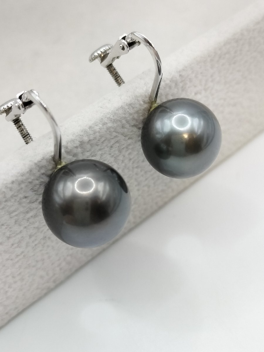 本真珠 真珠 ピアス イヤリング 11ミリ 大粒 K14WG刻印 貴金属 パール Pearl 黒蝶真珠 円形 J1803