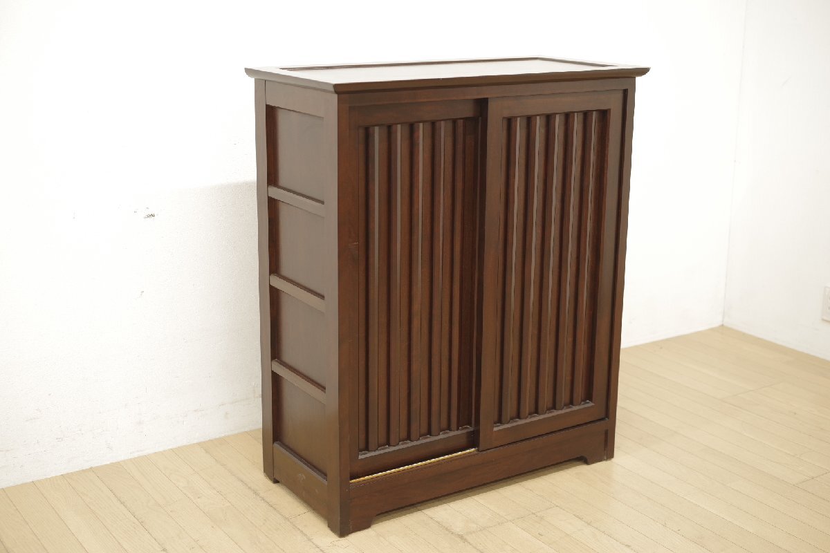 松本民芸家具 無垢材 A型下駄箱 靴箱 シューズボックス ミズメ桜 水目桜 和家具 和モダン 民藝 戸棚 玄関収納 引き戸 刻印有 古民家