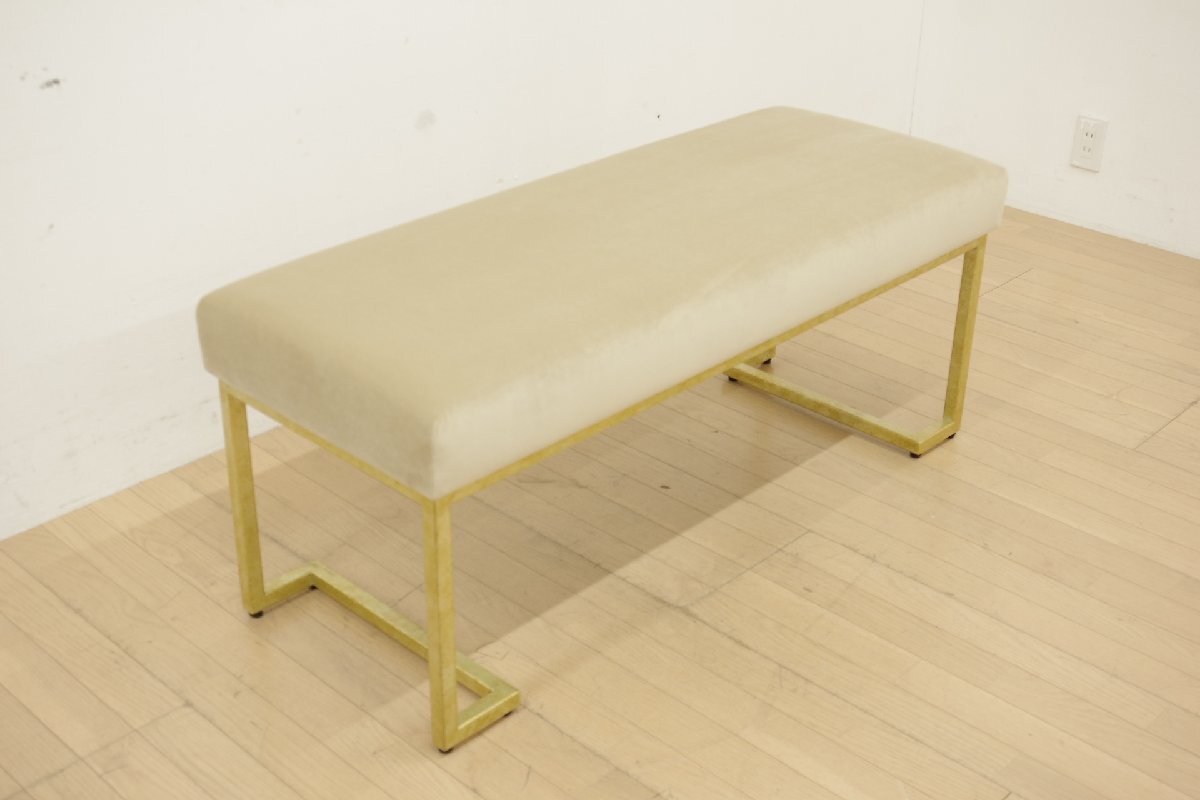 展示品 DECCA デッカ ベンチ 長椅子 腰掛け 幅122cm ベージュ ゴールド ロビー 待合 エントランス リビング シンプル A