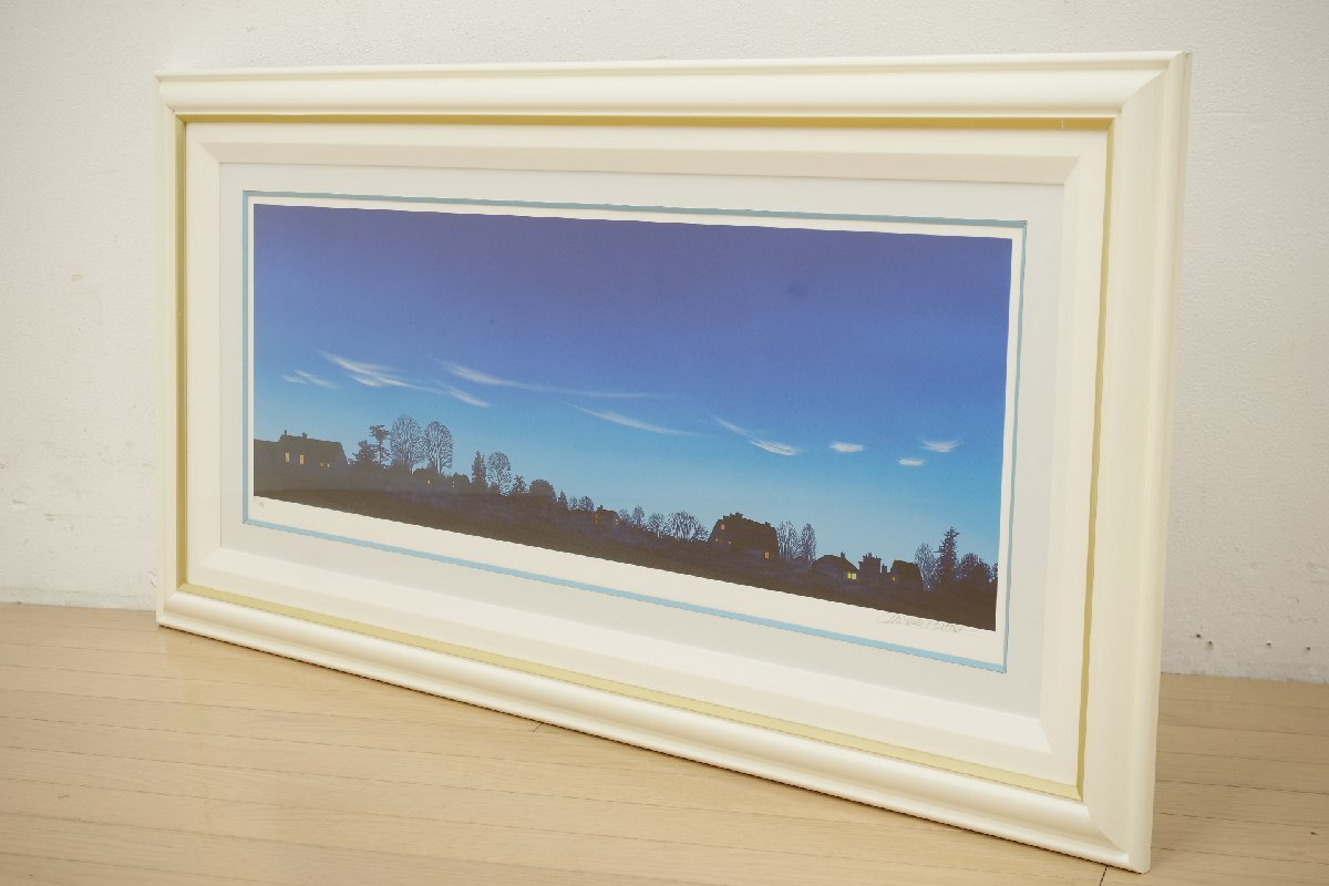 ミッシェル・バテュ 我が家の明かり シルクスクリーン 風景画 版画 79/100 直筆サイン 美術品 アート 額装幅118×59×3cm