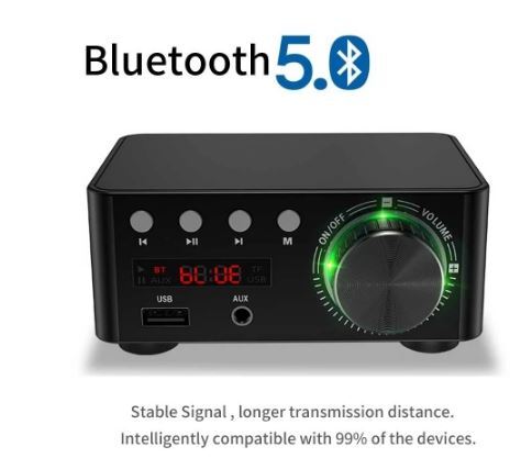 新品未使用品　電源付属　Bluetooth 5.0 Mini パワーアンプ デジタル 5種の入力 超軽量 50W×2 大出力 D種類 音楽プレーヤー HI-FI