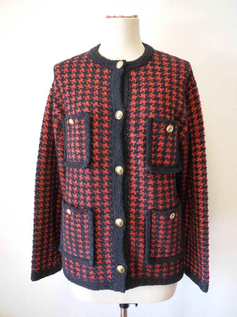 VERMEIL par iena　ヴェルメイユパーイエナ　ハウンドトゥースジャガードニット カーディガン レッド 未使用