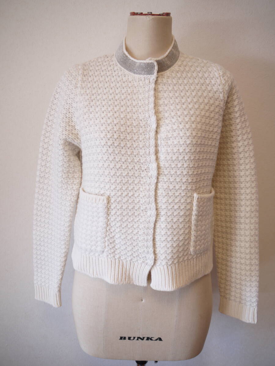 FABIANA FILIPPI ファビアナフィリッピ シルク/カシミヤ混ウール カーディガン Ｓ オフホワイト 未使用