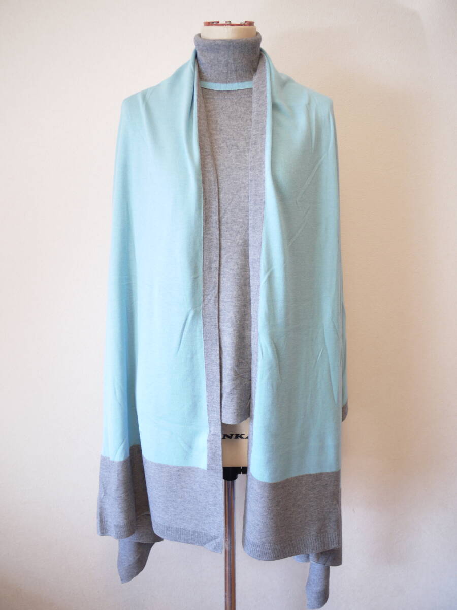 ＮＥＭＩＫＡ　ネミカ タートルニット×ニットストール カシミヤ混シルクニット グレー×ブルー ９ 新品/美品