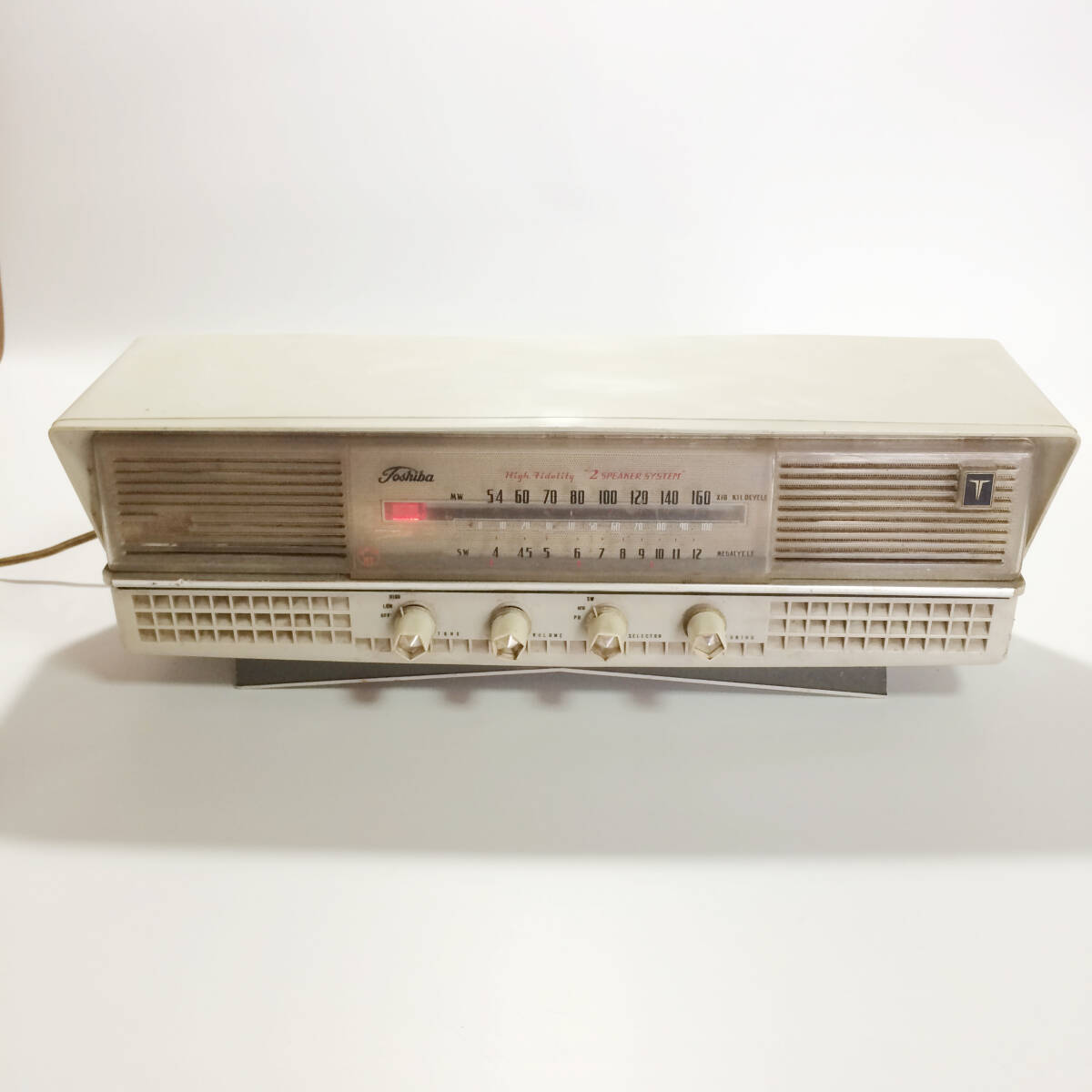 TOSHIBA 東芝 真空管ラジオ HS系 木製風筐体 レトロ 昭和 家庭用 AM/SW アンティーク 通電確認済／現状ジャンク