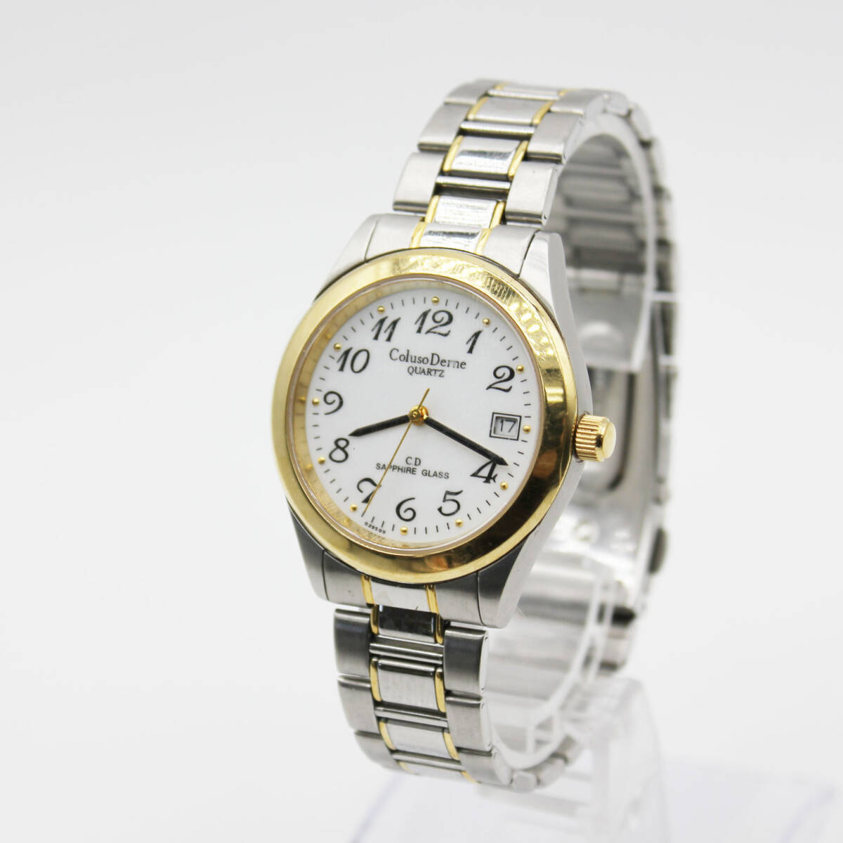 W260108-29 Coluso Derne コルソデルーネ CM12 メンズ腕時計 クォーツ デイト 稼働品 文字盤ホワイト コンビカラー ゴールド シルバー