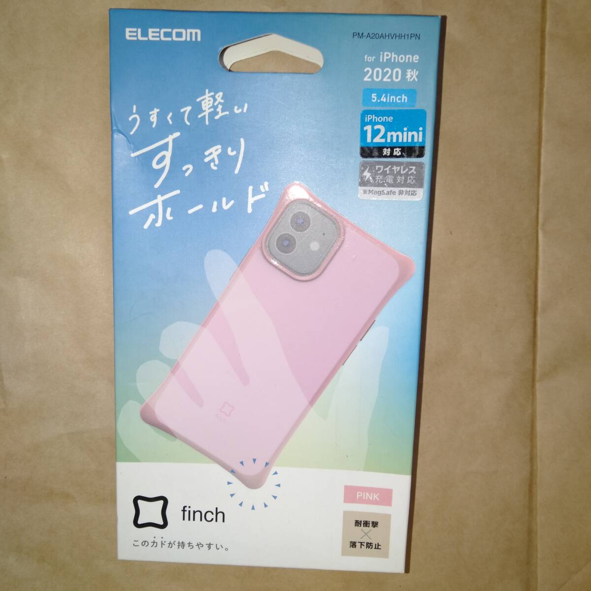 ELECOM iPhone 12 mini ハイブリッド ケース finch すっきりホールド ピンク ケース四隅のカドが手にフィットして持ちやすくうすくて軽い