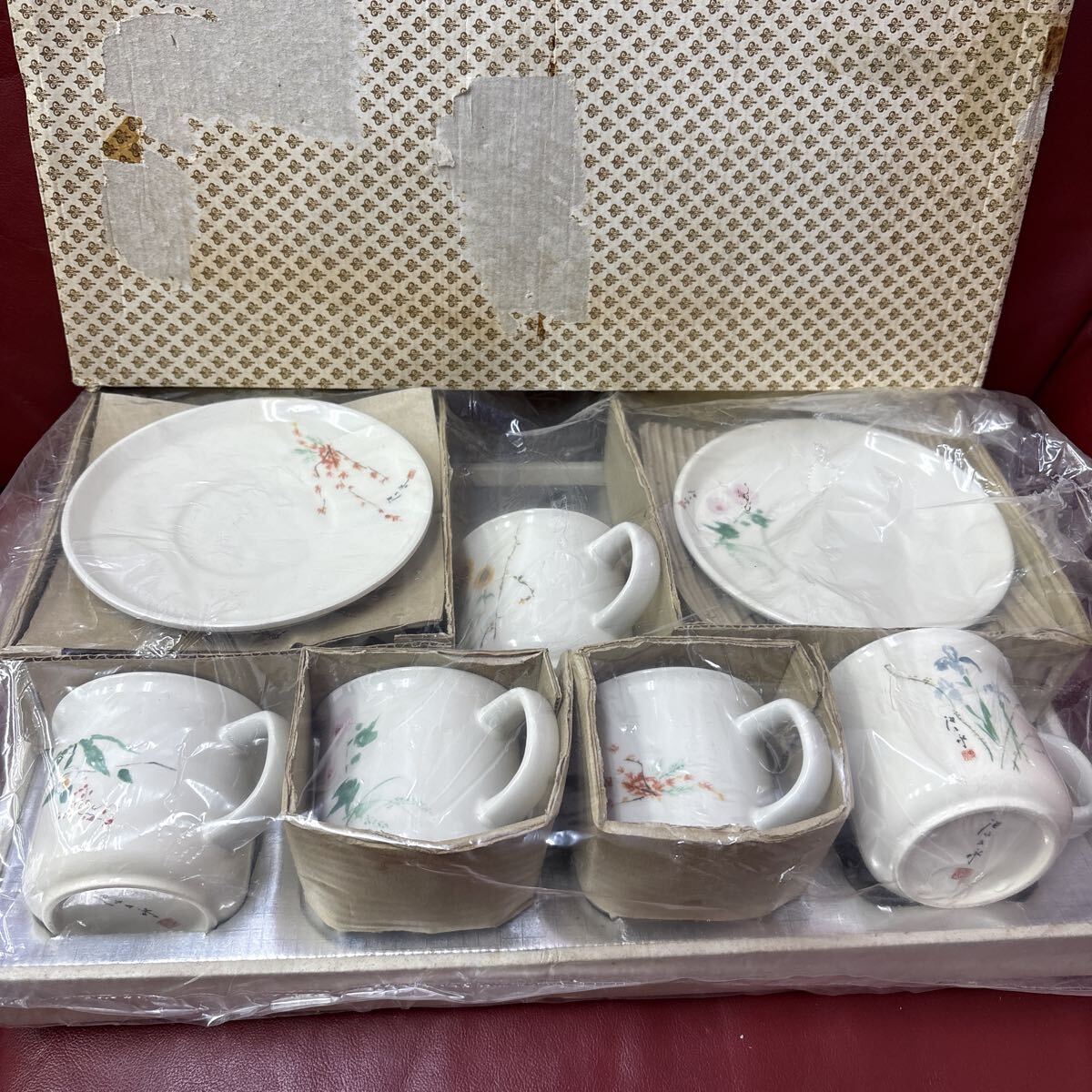 未使用品　池坊専永絵付★珈琲5客揃★コーヒーカップ　ソーサ―　皿★ペア★マグカップ★コップ★陶器★箱入り★