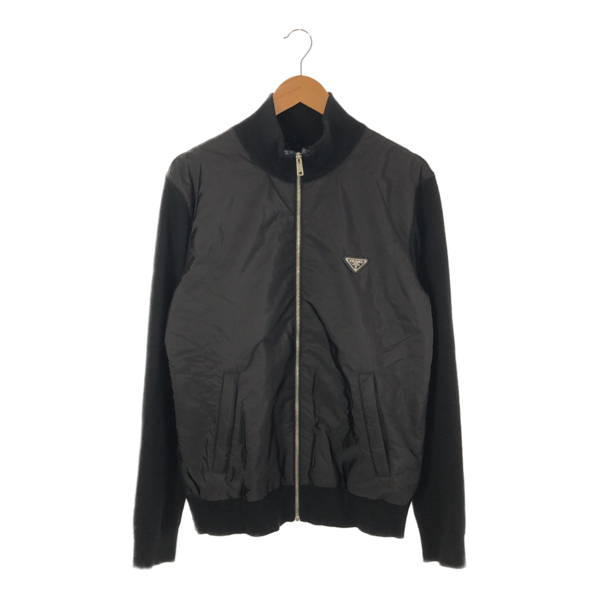 ◎未使用品◎プラダ PRADA プレート付き袖 ニット 切り替えブルゾン UMG116 タグ付き ブラック 52 メンズ ジャケット tsuQ59190COE