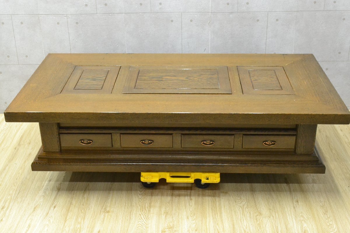 C3041■鉄刀木 タガヤサン製■囲炉裏テーブル 長火鉢 関西火鉢 長火鉢 灰付き 和家具 古民具 小引出し付き 和室 座卓 昭和レトロ