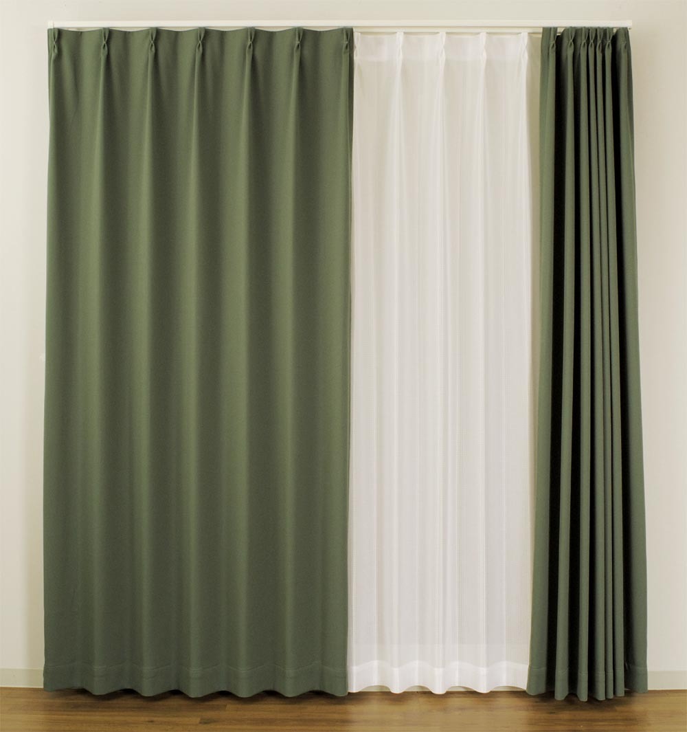 防炎カーテン モスグリーン べルーイ 幅150cm×丈135cm1枚 遮光カーテン 遮光1級 防炎加工（防炎ラベル付き） 爆買