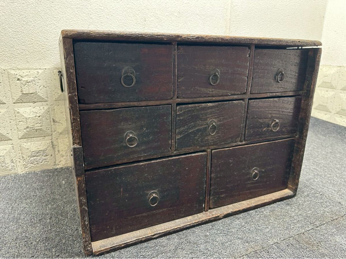 薬箪笥 アンティーク 昭和レトロ 薬箱 3段8杯 小物入 R107-7