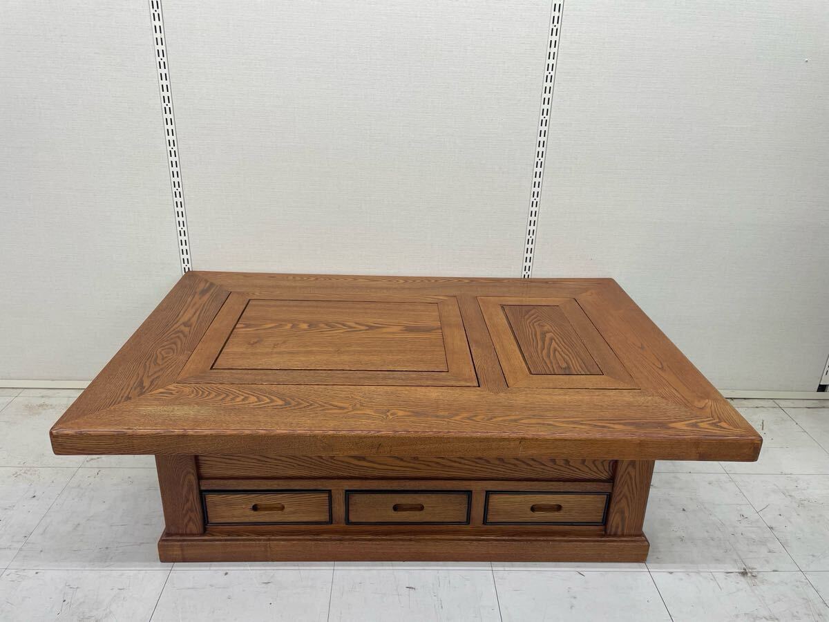 ☆愛知県・直接引取歓迎☆ 囲炉裏ローテーブル　 囲炉裏座卓　 総無垢　天然木　 板厚5cm 欅　 火鉢　 座卓 和家具 横115 縦75 高さ37 