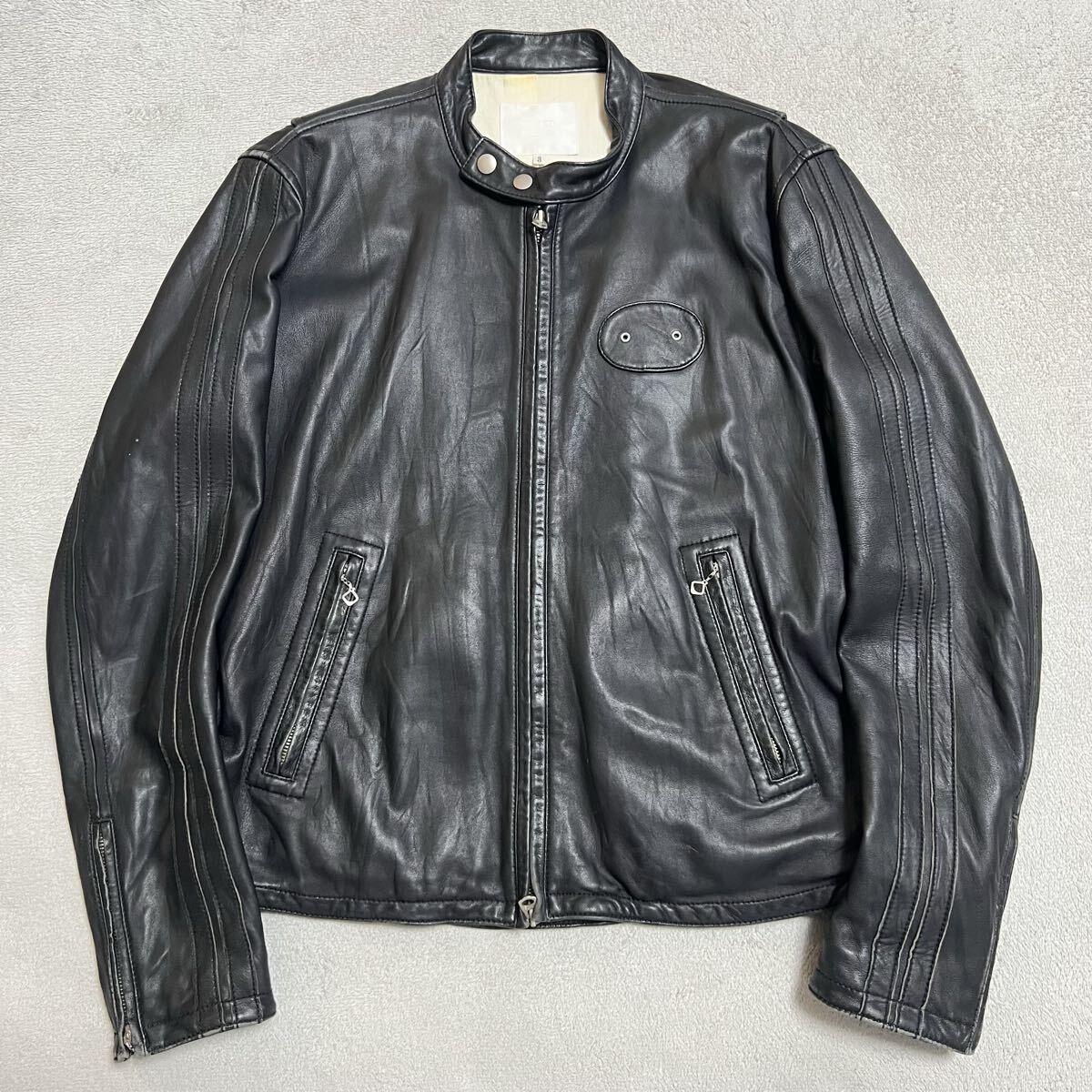 レア★オールド 本革 TAKEO KIKUCHI タケオキクチ 革ジャン レザージャケット シングルライダース 羊革 メンズ 黒 ブラック サイズ3 R-8636