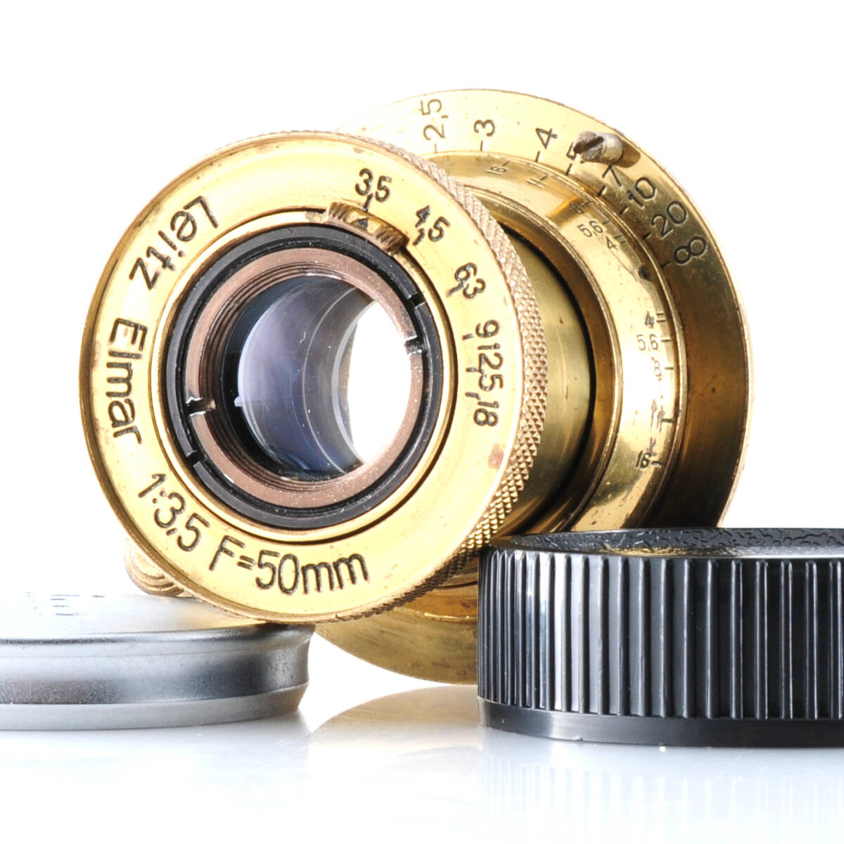 【コピーライカ】LEICA Elmar 50mm F3.5 エルマー 5cm Lマウント ゴールド L39 + Mマウントアダプター #R298