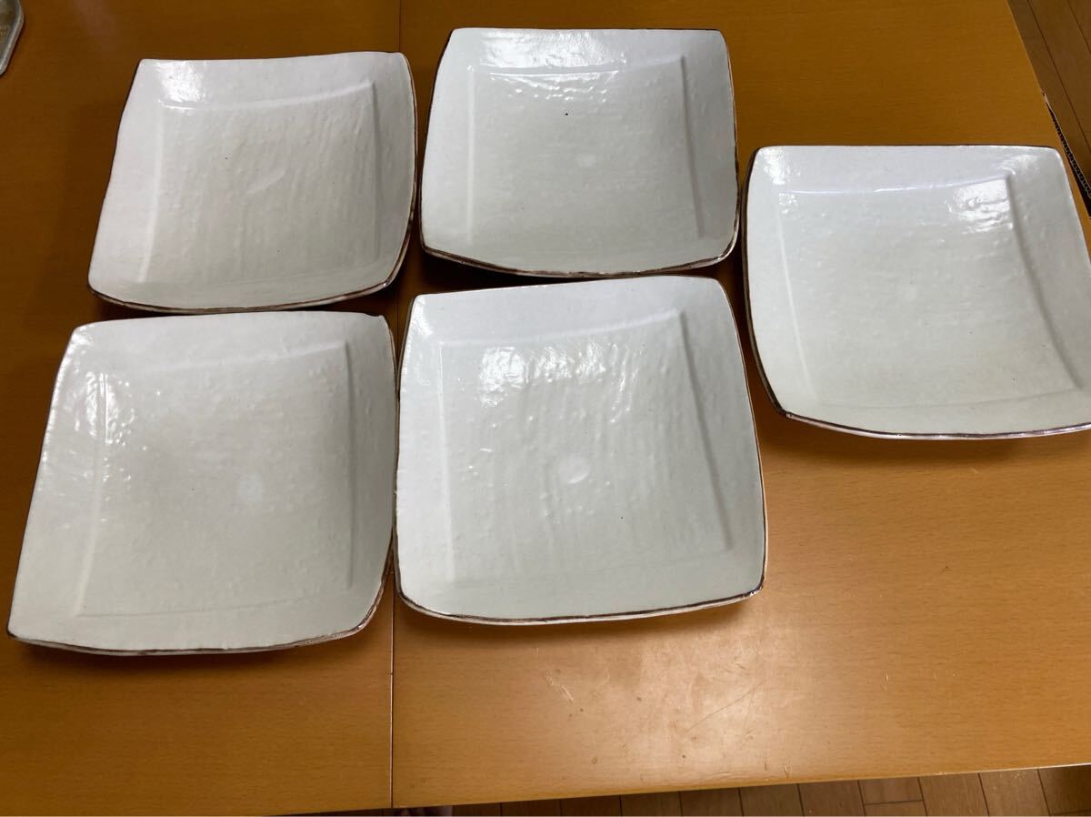 白い角皿 5枚セット スクエアプレート 陶器